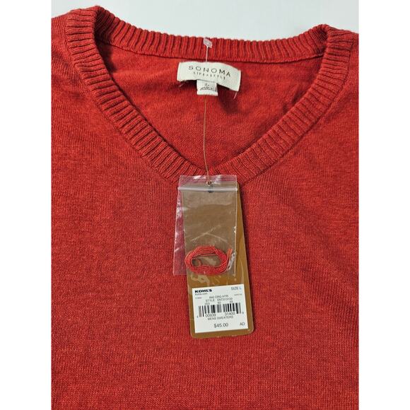 Nwt new Sonoma v neck coral orange mens sweater soft warm stretch basic Large L - Picture 3 of 5